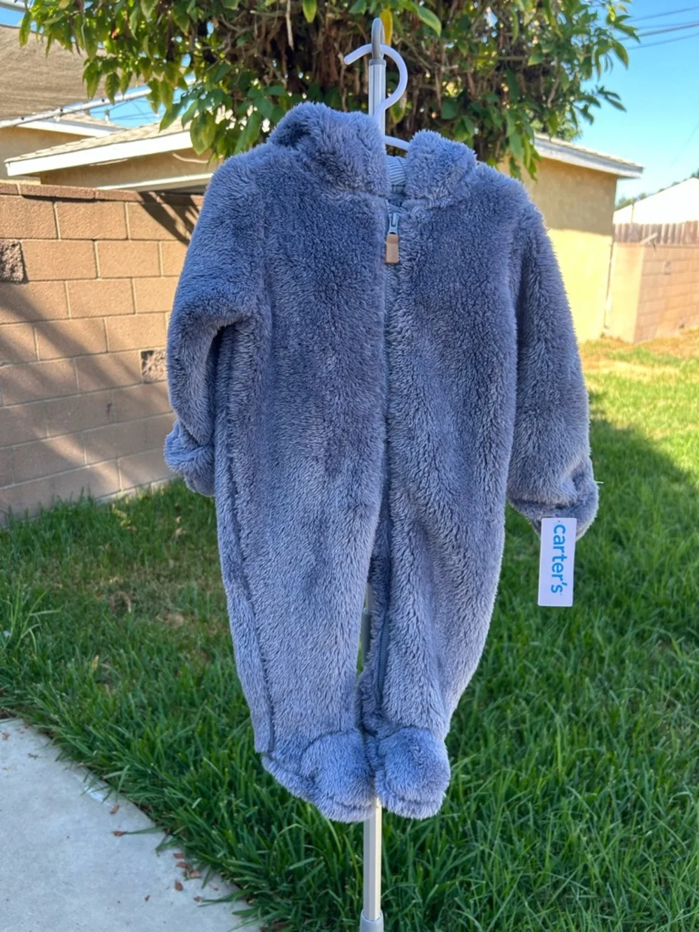 Carter's Plush Blue-Gray Bear Hooded Footed One-Piece